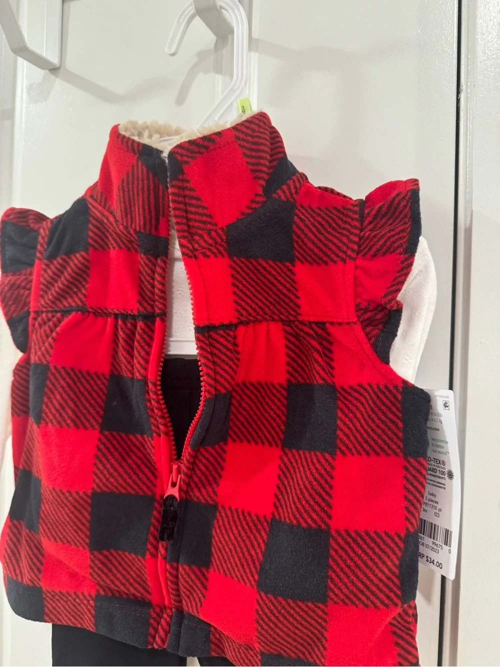 Carter's 3 piece set size 3 M Red and Black Buffalo Plaid Vest